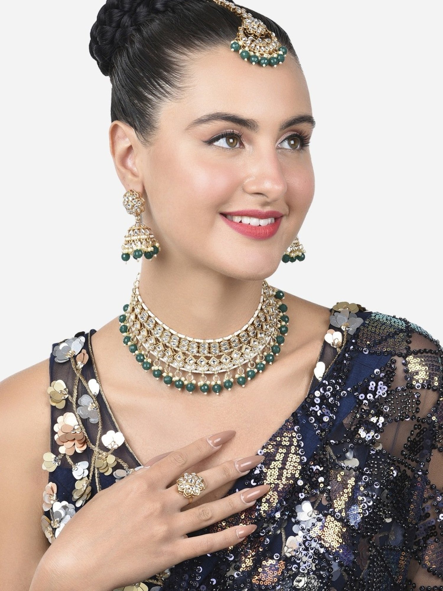 Buy Zaveri Pearls Necklace Earring Ring Maangtikka Set-ZPFK15200 Online At  Best Price @ Tata CLiQ