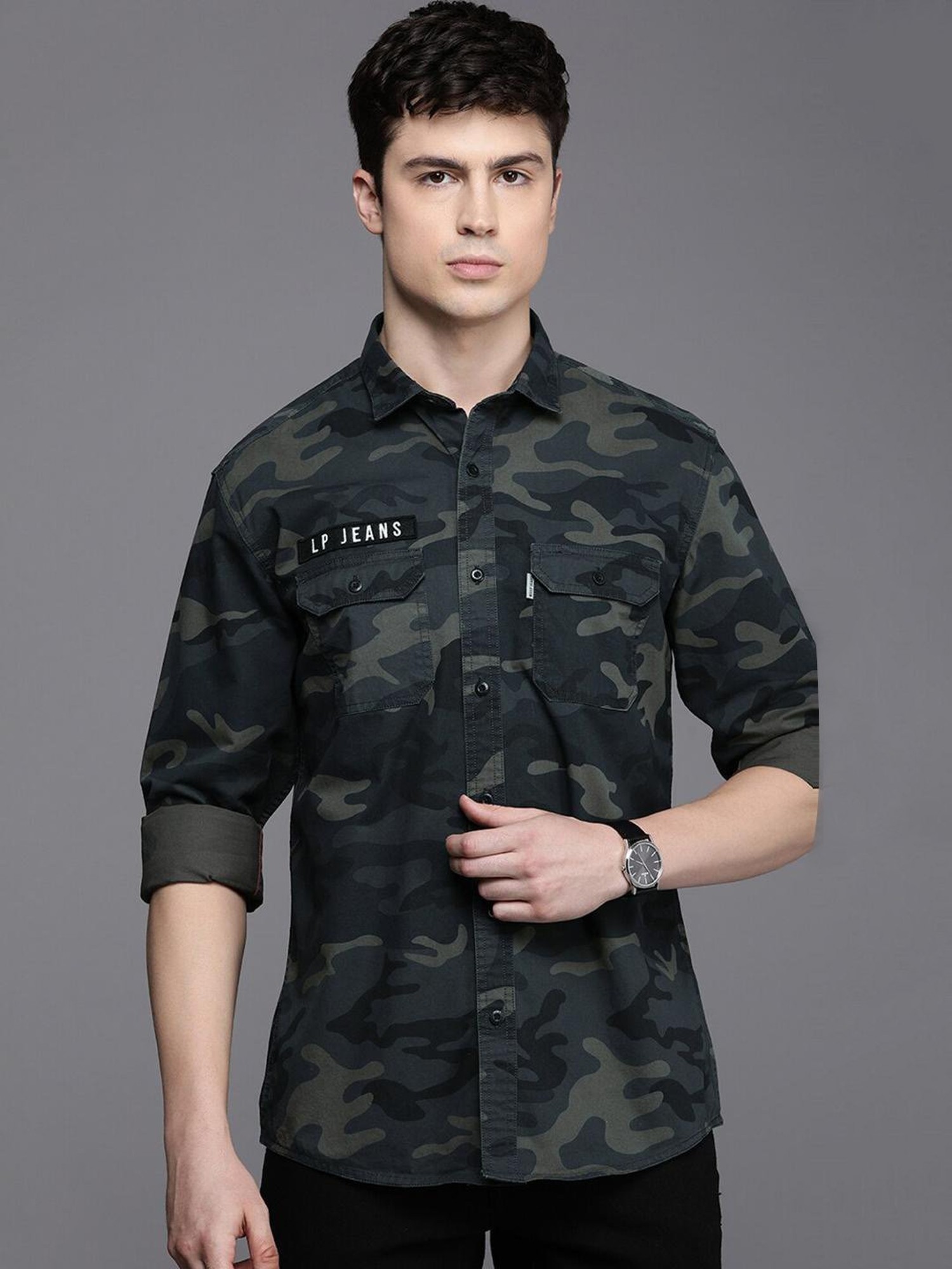 Buy Louis Philippe Jeans Navy Cotton Regular Fit Camouflage Shirts for Mens  Online @ Tata CLiQ