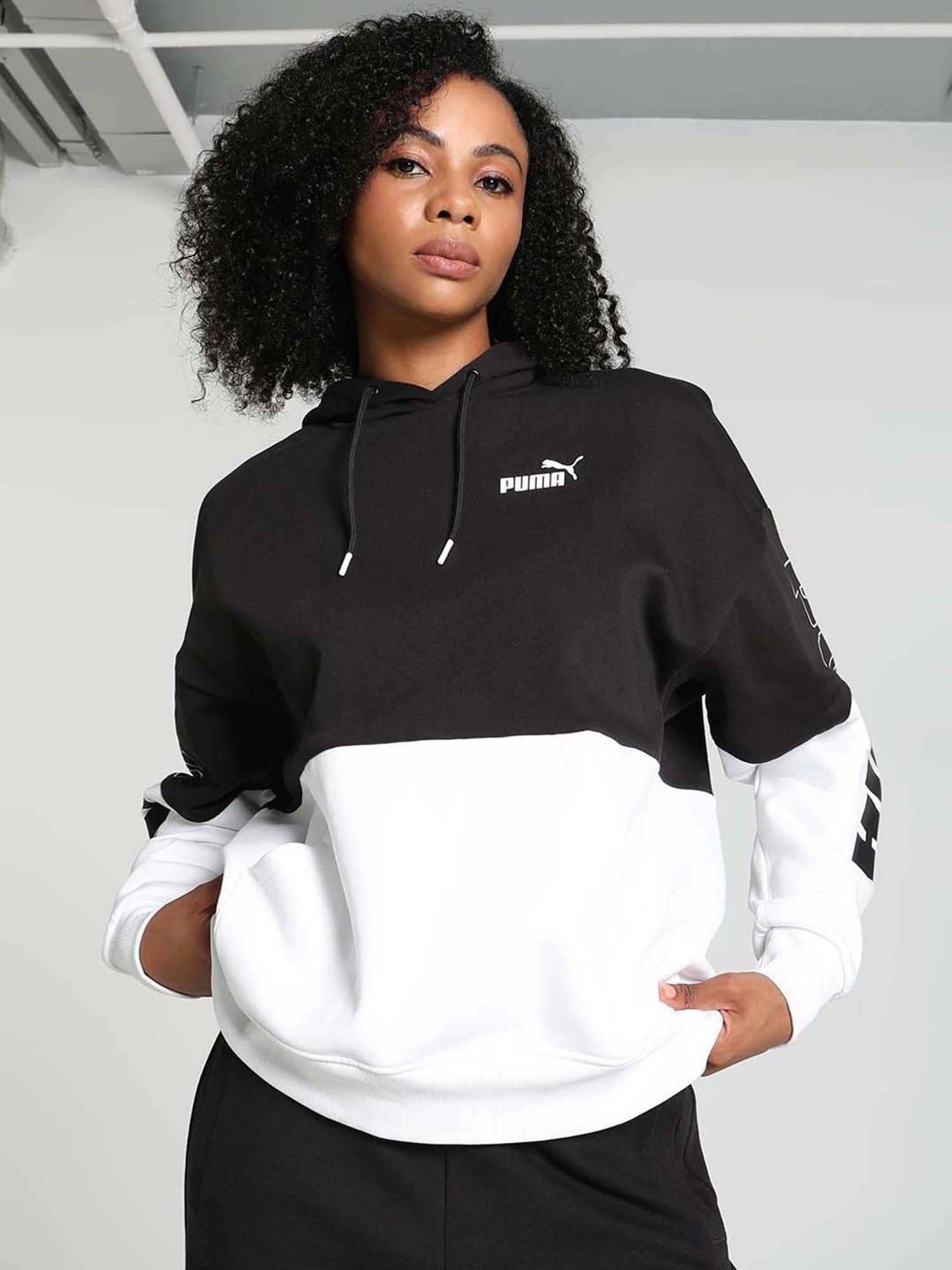 Puma black clearance and white hoodie