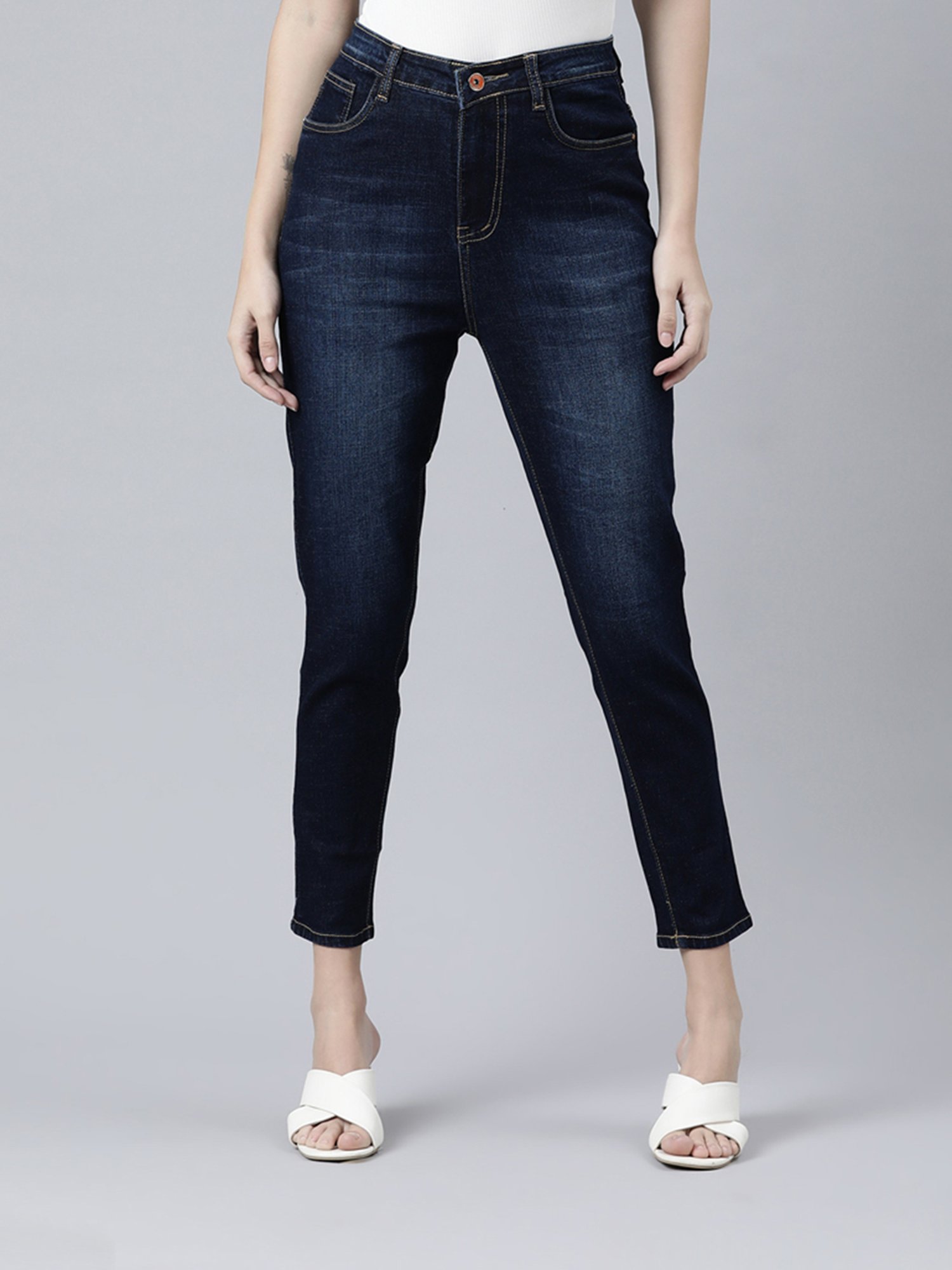 Buy ZHEIA Blue Cotton Skinny Fit High Rise Jeans for Women