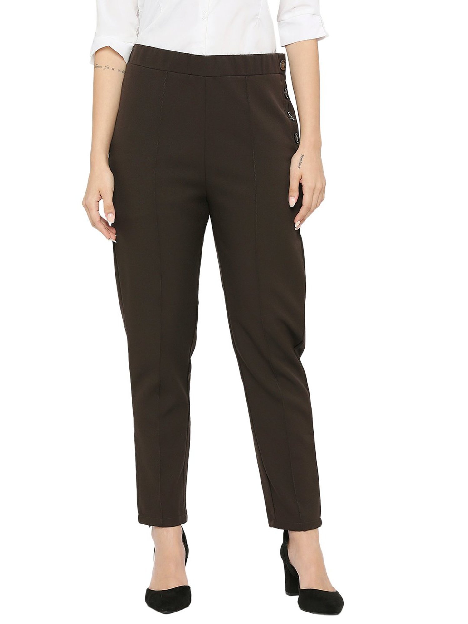 Brooklyn - Brown Cotton Lycra Trousers TR19008 – Uathayam