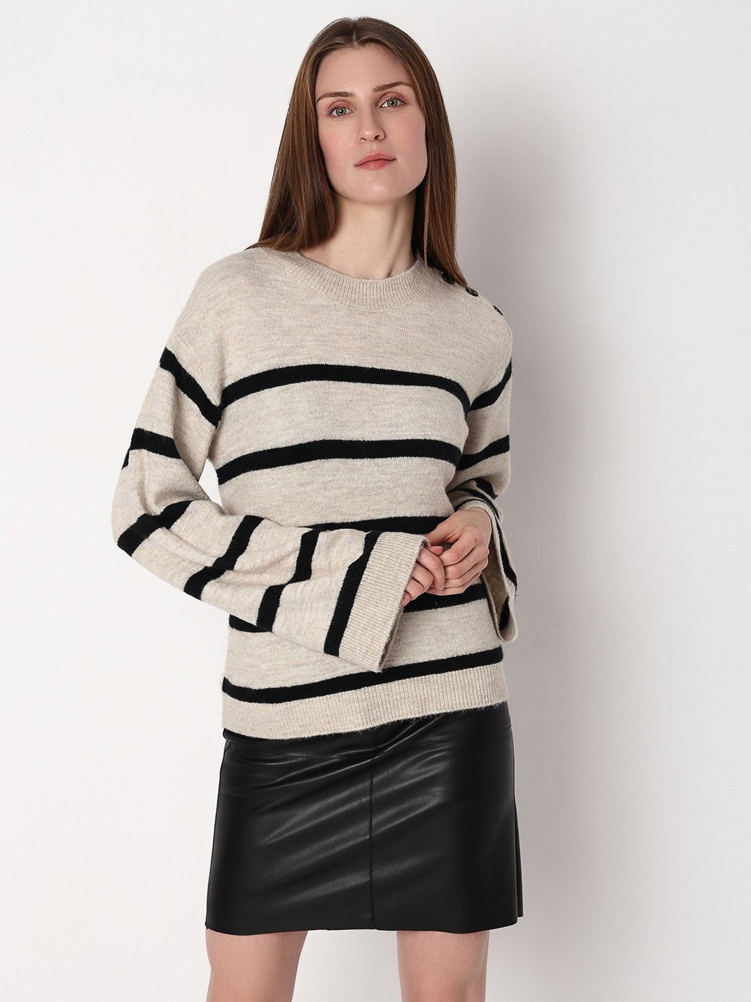 Vero Moda Beige & Black Striped Pullover