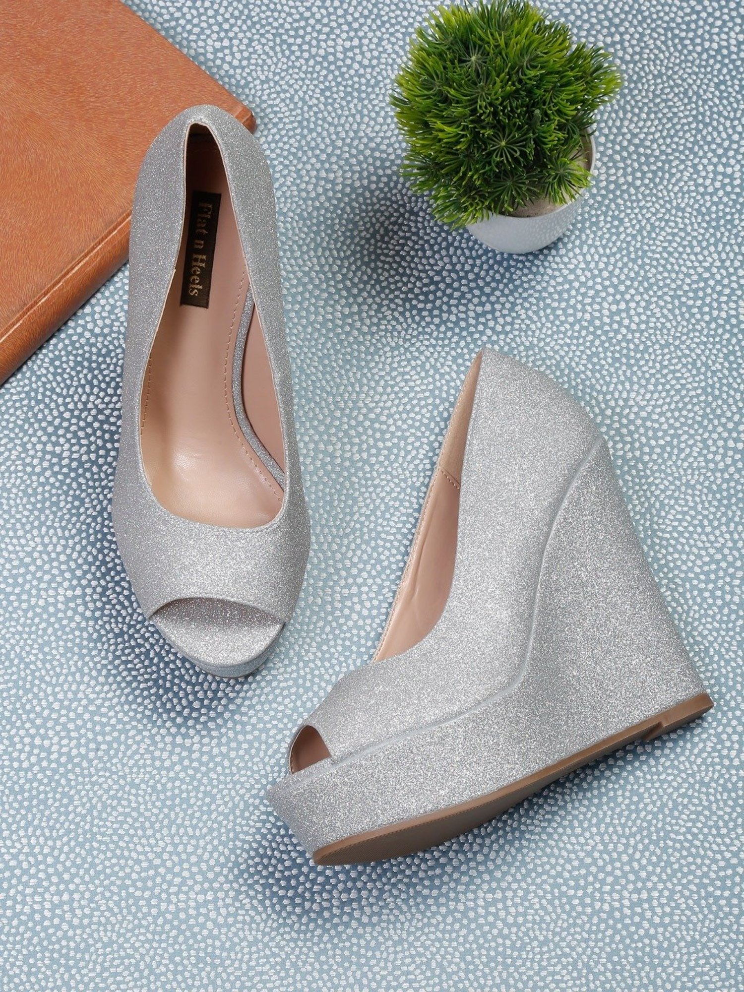 Flat N Heels Women s Silver Peeptoe Wedges