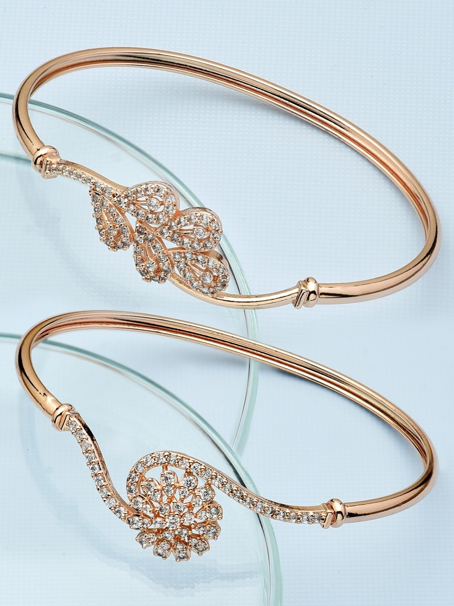 Buy Zaveri Pearls Rose Gold Cubic Zirconia Kada Bracelets