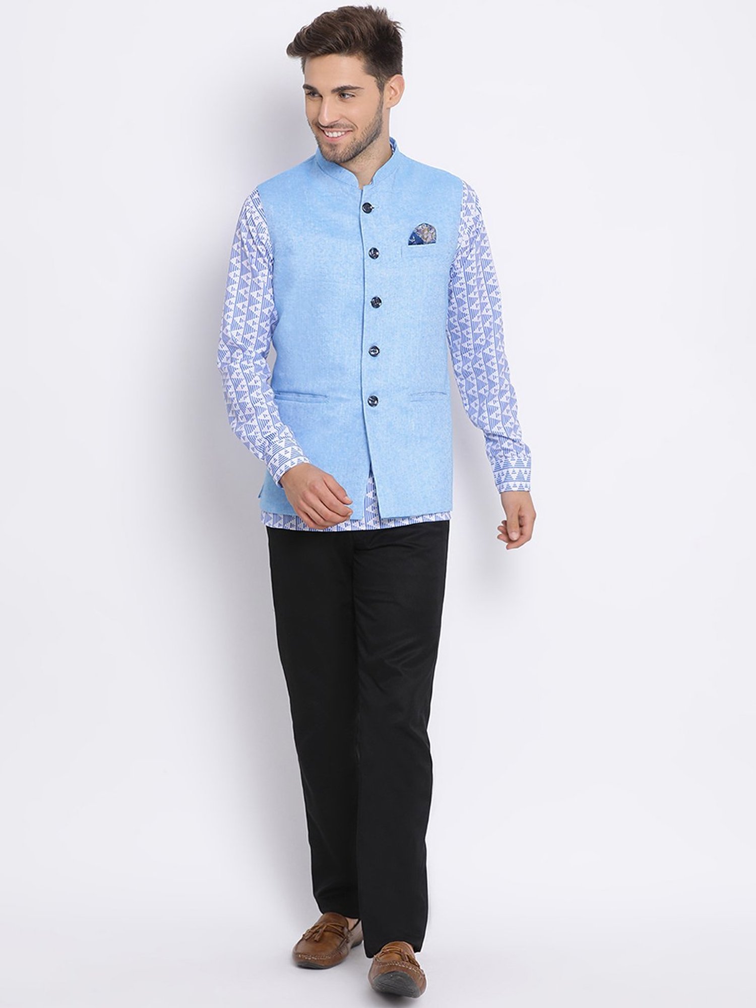 Buy KISAH Men Yellow & Off White Solid Kurta With Churidar And Nehru Jacket  - Kurta Sets for Men 2173760 | Myntra