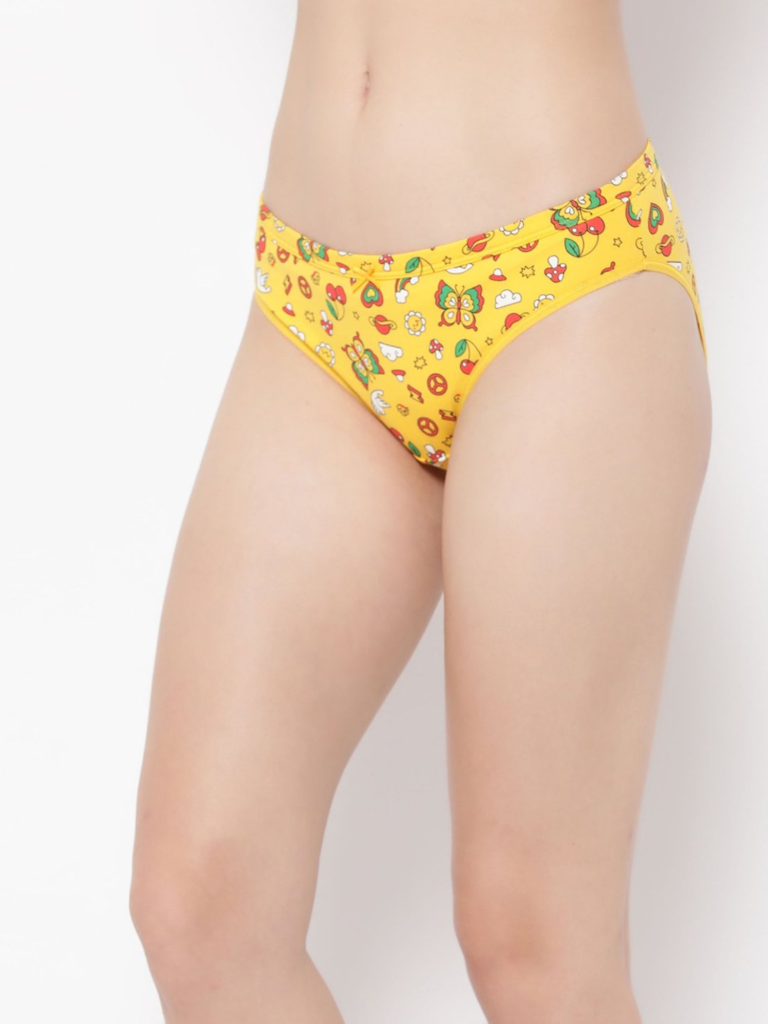 Clovia Yellow Printed Bikini Panty