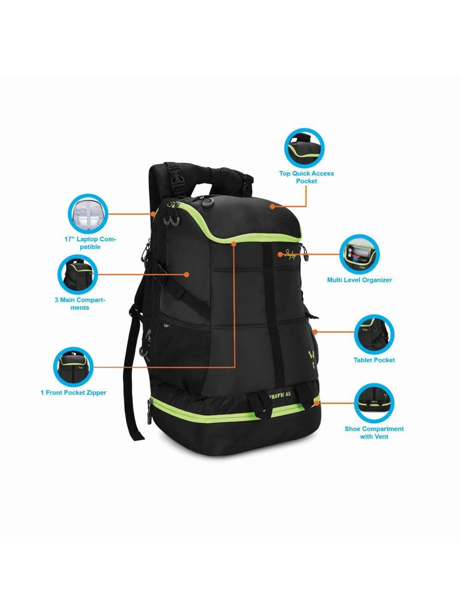 Buy Skybags Eskape 45 Ltrs Black Weekender Backpack Online At Best