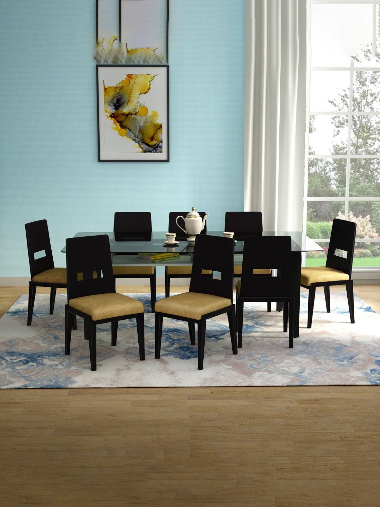 Buy Godrej Interio Crescent Black Yellow Dining Table Set at