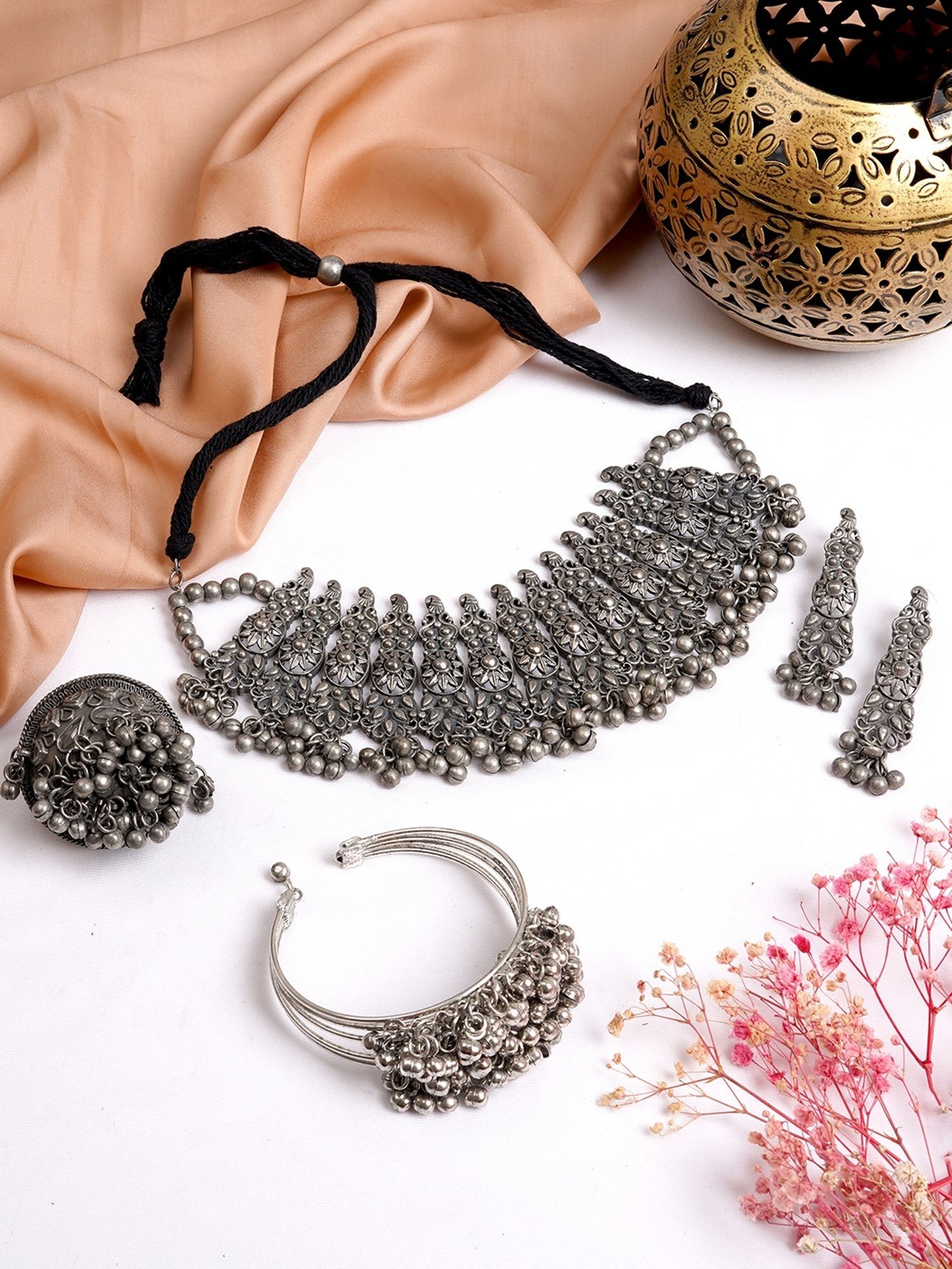 アクセサリー t.a.k.u Buy Teejh Anjana Silver Oxidised Jewellery Set Online At Best