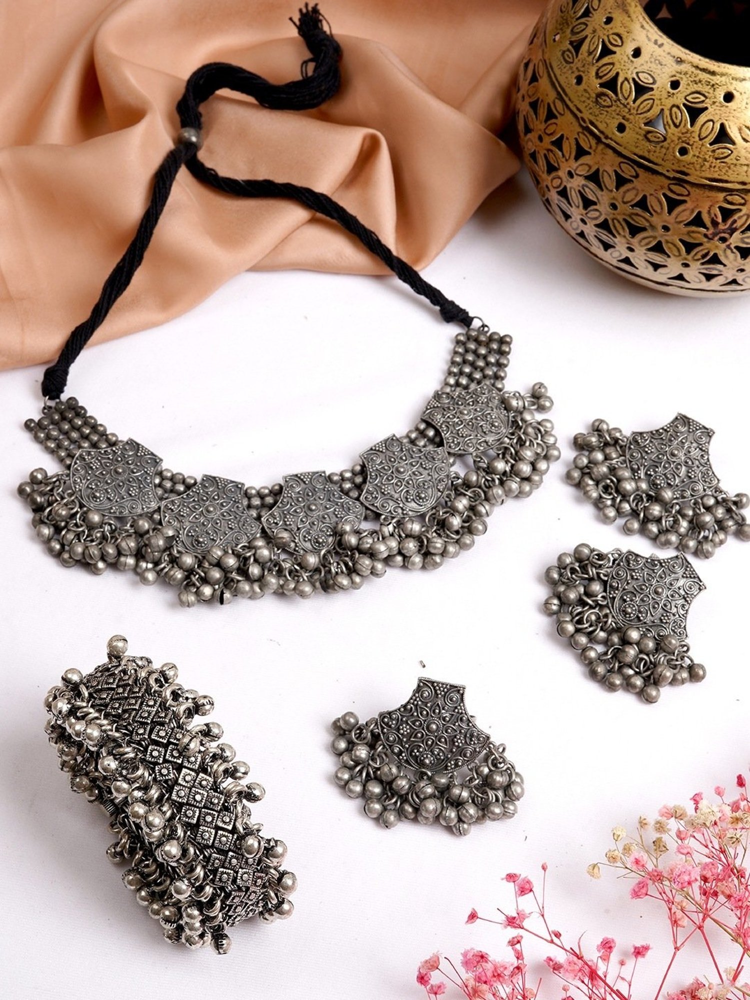 Buy Teejh Shipra Silver Oxidised Jewellery Set Online At