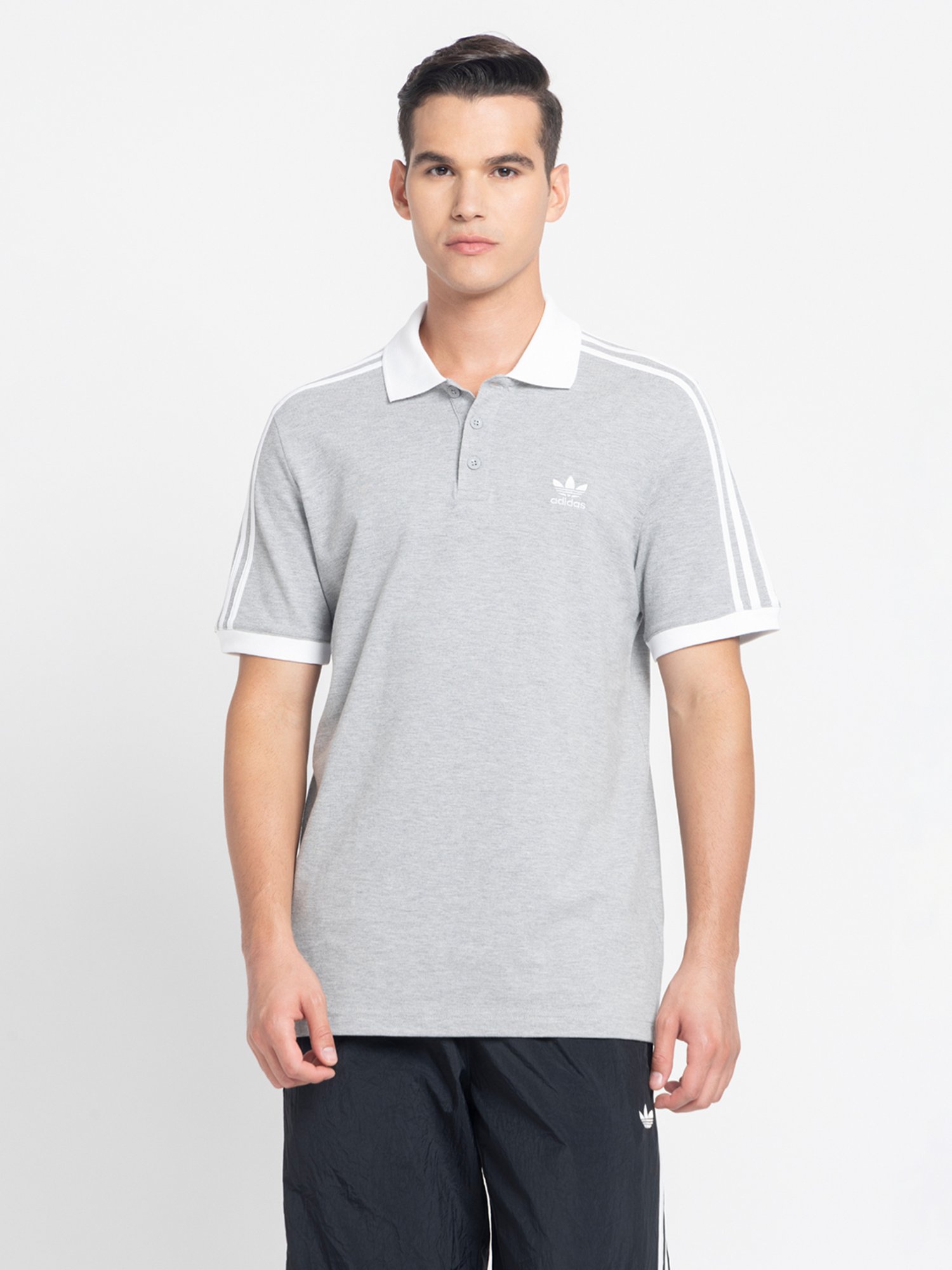 Buy Adidas Originals Grey Regular Fit 3-Striped Sports Polo T