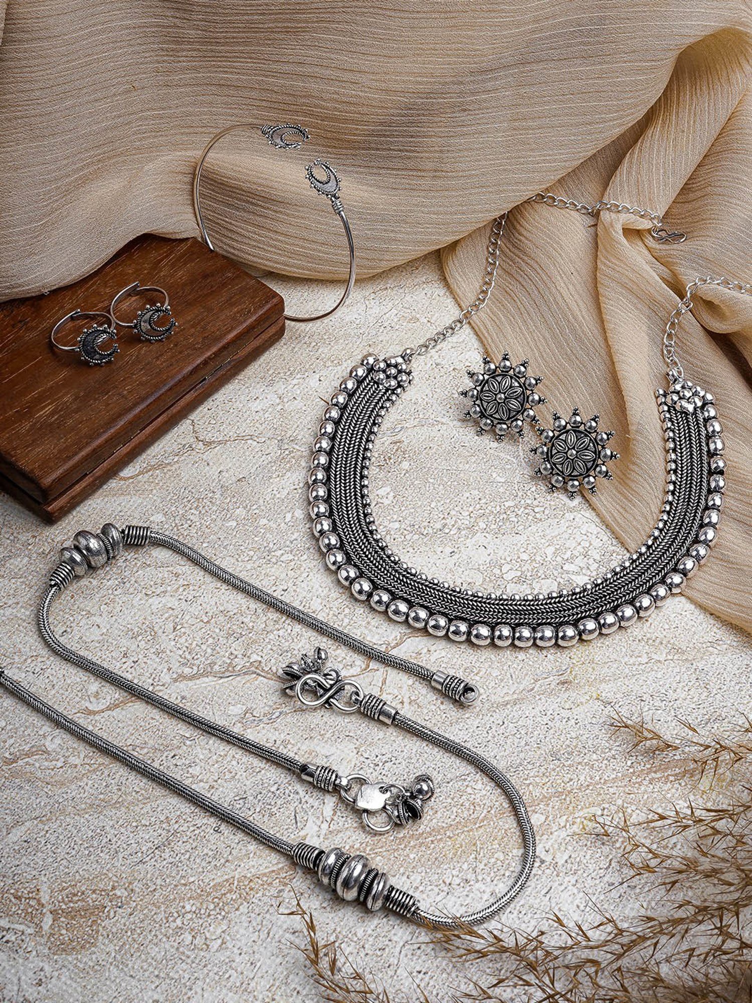 Buy Teejh Hansika Silver Oxidised Jewellery Set Online At Best