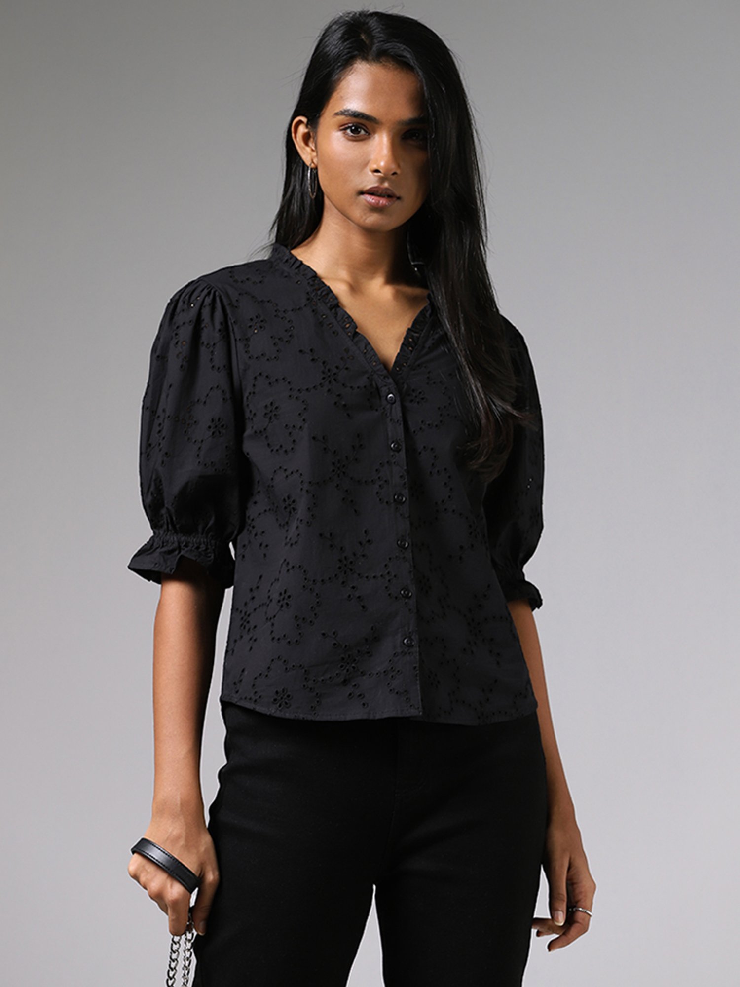 Buy LOV by Westside Black Schiffli Top With Camisole for Online