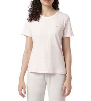 Buy Tommy Hilfiger Faint Pink Logo Slim Fit T-Shirt for Women