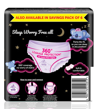 Whisper Period Panties, 360 Degree Leakage Protection, 6 pcs