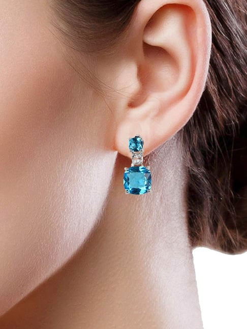 Peora Aquamarine Earrings in 14K White Gold, Classic India | Ubuy