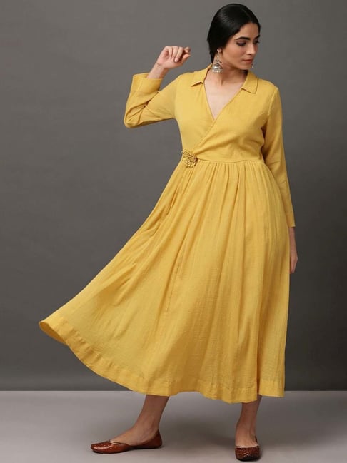 Nuhh Mustard Cotton Crepe Dress-picture-30