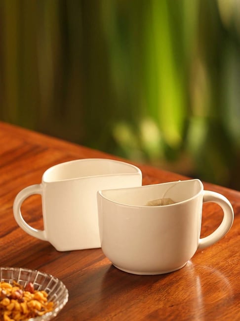ExclusiveLane Unique Half Ceramic Cups Set In White-picture-31