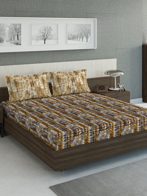 DDECOR Live Beautiful Brown Cotton 210 TC Bed Linen Set
