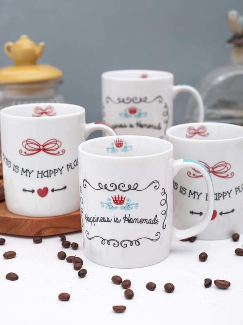 Goodhomes White Porcelain Coffee Mugs (350 ml) - Set of 4-picture-17