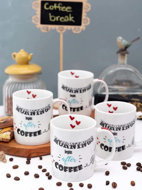 Goodhomes White Porcelain Coffee Mugs (350 ml) - Set of 4-picture-18