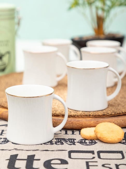 Buy SONAKI White Bone China Coffee Mugs (180 ml) Set of at
