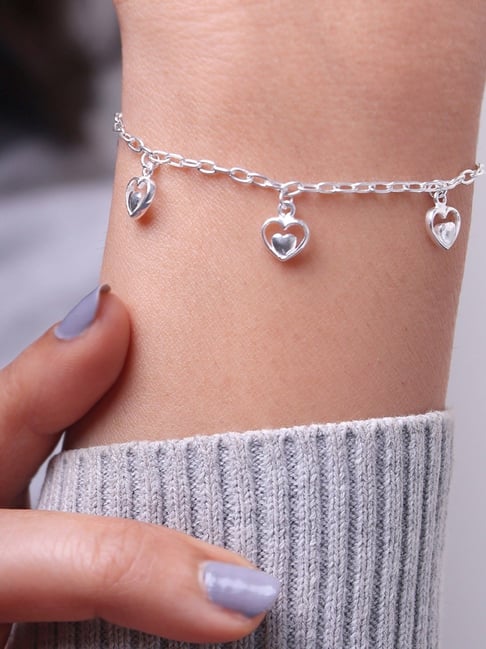 Silver Heart Charm Bracelet for Women