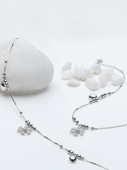 GIVA 92.5 Sterling Silver Zircon Snowflake Anklet (Single Anklet) for Women