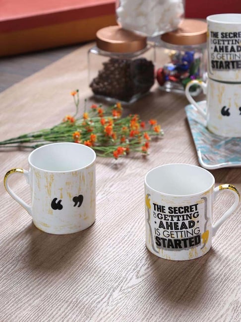 Goodhomes White & Yellow Bone China Coffee Mugs (350 ml) - Set of 4-picture-21