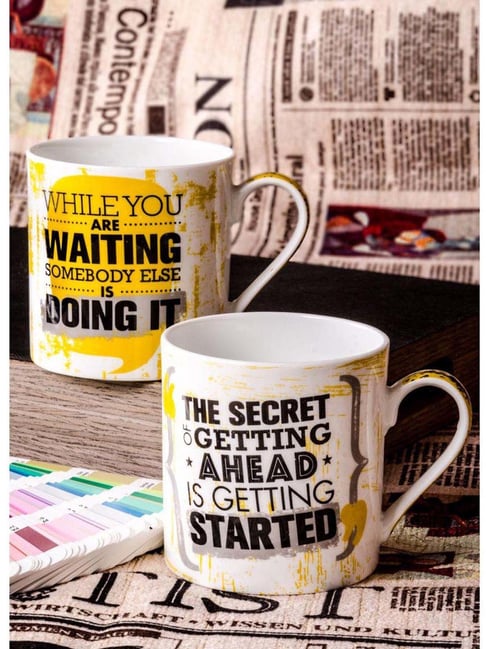 Goodhomes White & Yellow Bone China Coffee Mugs (350 ml) - Set of 2-picture-47