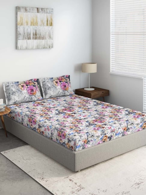 DDecor Primary Floral Pink & Blue 136 TC Cotton Double Bedsheet with 2 Pillow Covers-picture-15