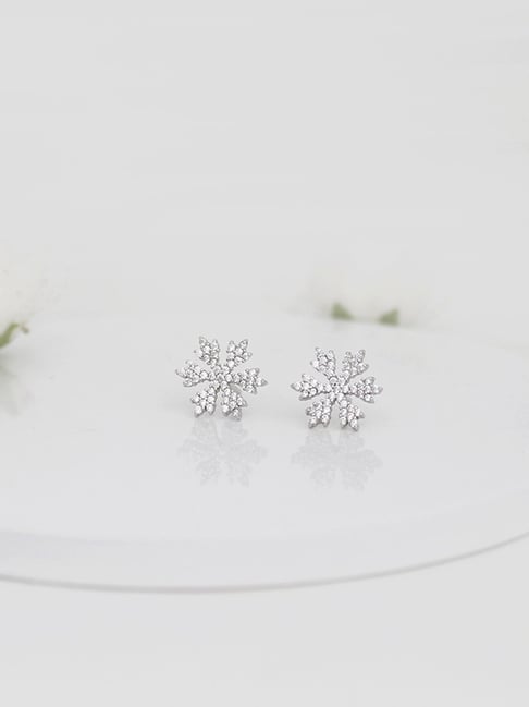 925 Sterling Silver Snowflake Flower CZ Earrings – Diamond Nose Rings