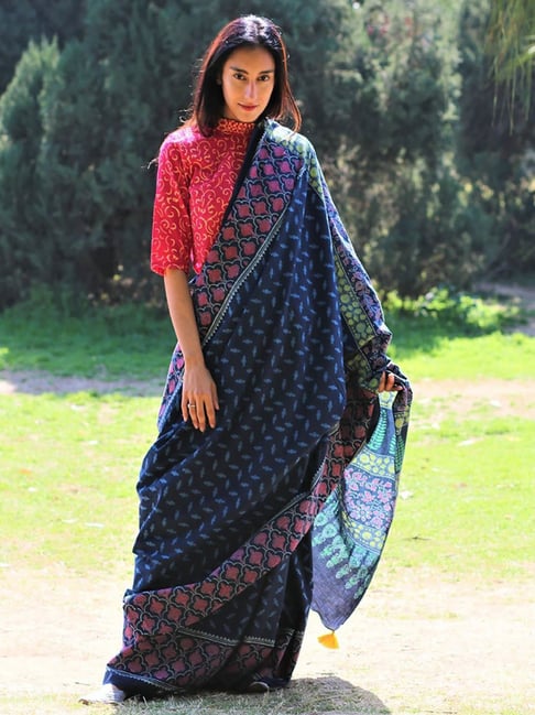 Chidiyaa Blue Paisley Saree-picture-24
