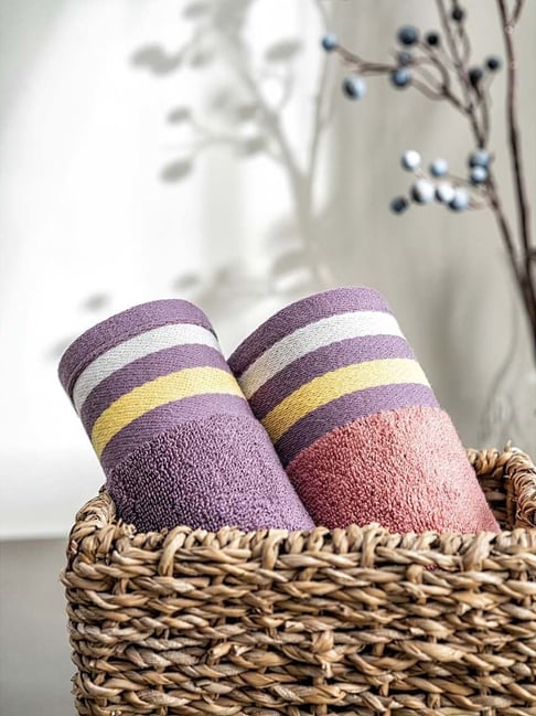 DDECOR Live beautiful Pink & Purple Cotton 500 GSM Hand Towels - Set of 2