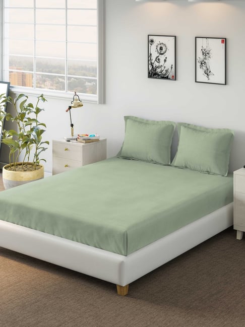 DDecor Textured Green 150 TC Cotton Double Bedsheet with 2 Pillow covers-image-33