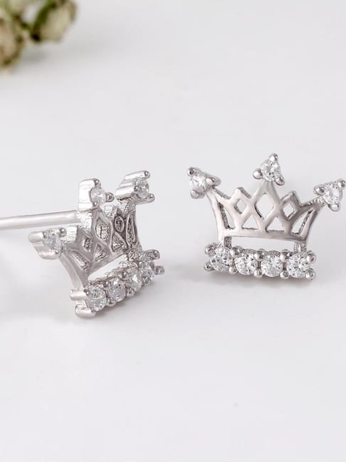 Silver deals crown earrings