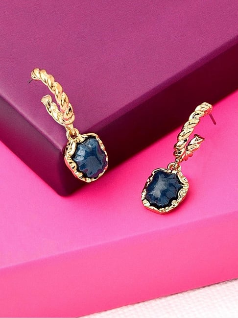 Small Double Teardrop Navy Crystal Drop Earrings | L&M Bling - lmbling