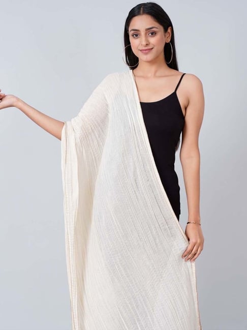 First Resort By Ramola Bachchan Ivory Cotton Crinkled Dupatta-picture-34