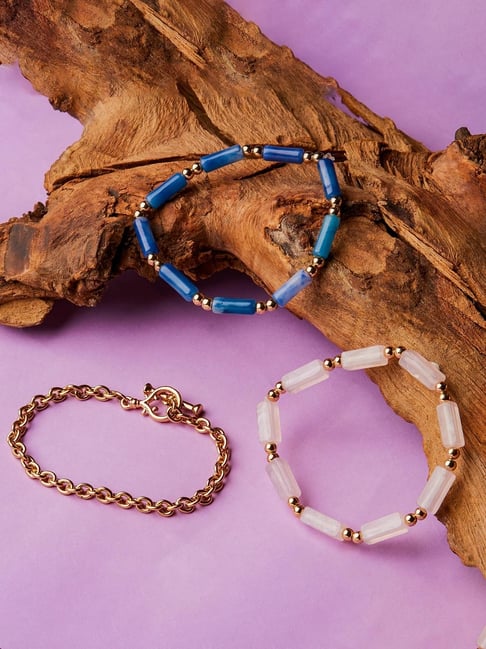 Accessorize London Country Retreat Blue & Pink Flexible fit & Stretch Bracelet (Set of 3)-picture-38