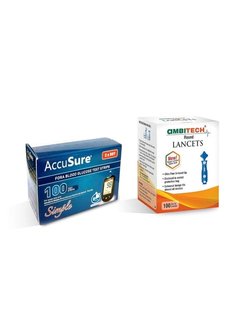 AccuSure Simple Blood Glucose Test Strip - 100 Strips (White)