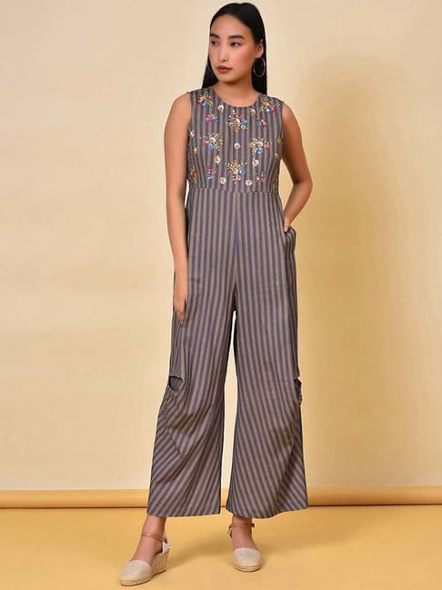 Turq Pin Stripe Jump Suit With Stretch – Momiandme