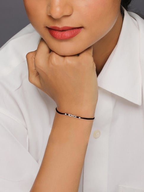 GIVA Sterling Silver Infinity Black Thread Unisex Bracelet