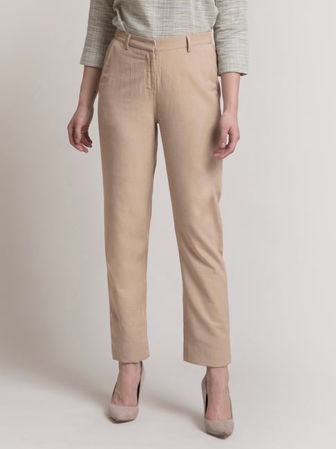 Beige linen high waisted pleated Dress Pants | Sumissura