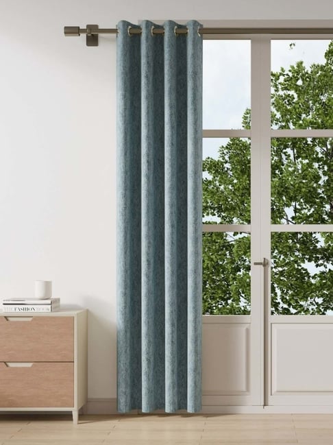 DDecor Blue Self Polyester 7 ft Door Curtain
