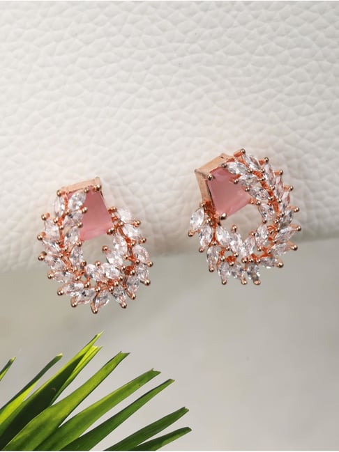 2 Carat Each Round Cubic Zirconia Stud Earrings 14K Rose Gold