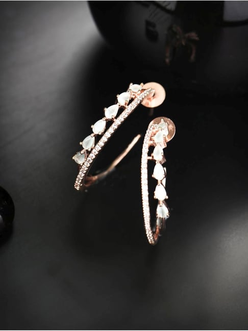 18k White & Rose Gold Diamond Hoop Earrings. 1.45ctw White Pave Diamonds.  Made in Italy by LuxGioielli