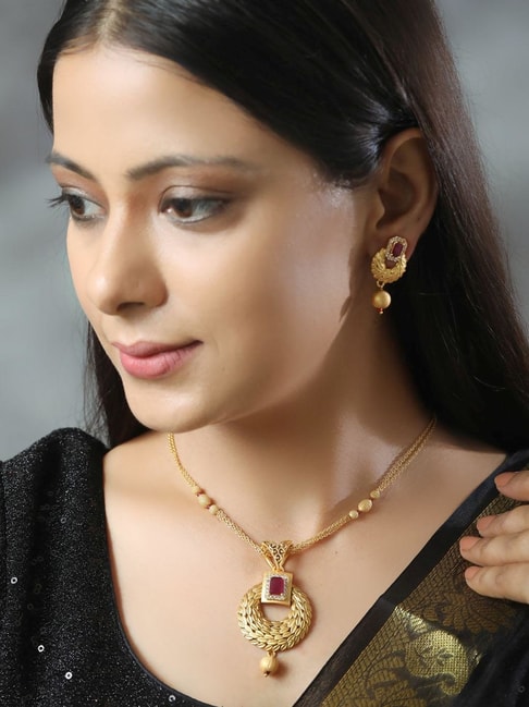 Gold Tone Stone Necklace Earring Set SG100188 (color option) – Kaya Online