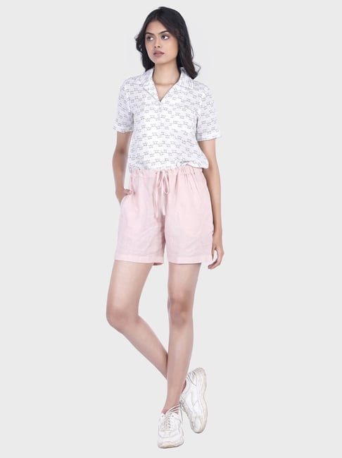 Buy RETIYO Suri Khadi Cotton Pink Shorts with Drawstrings for