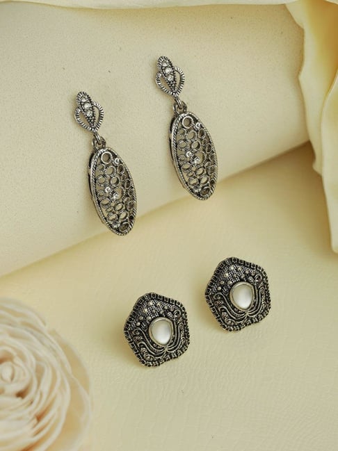 Set Of 2 Oxidized Silver Earrings for Women & Girls