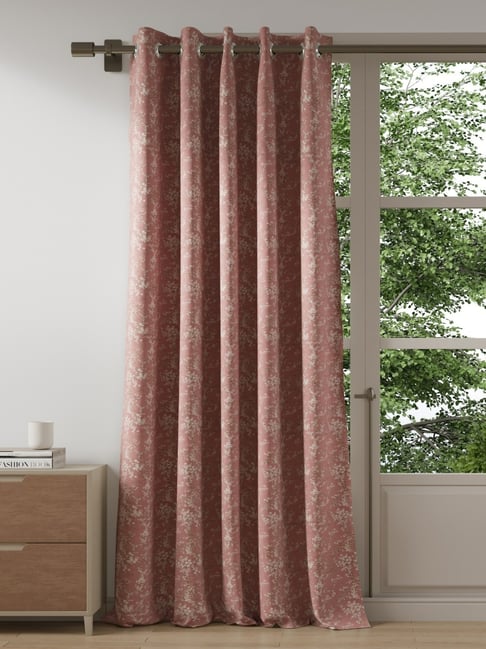 DDecor Floral Pink Polyester 9 ft Long Door Curtain